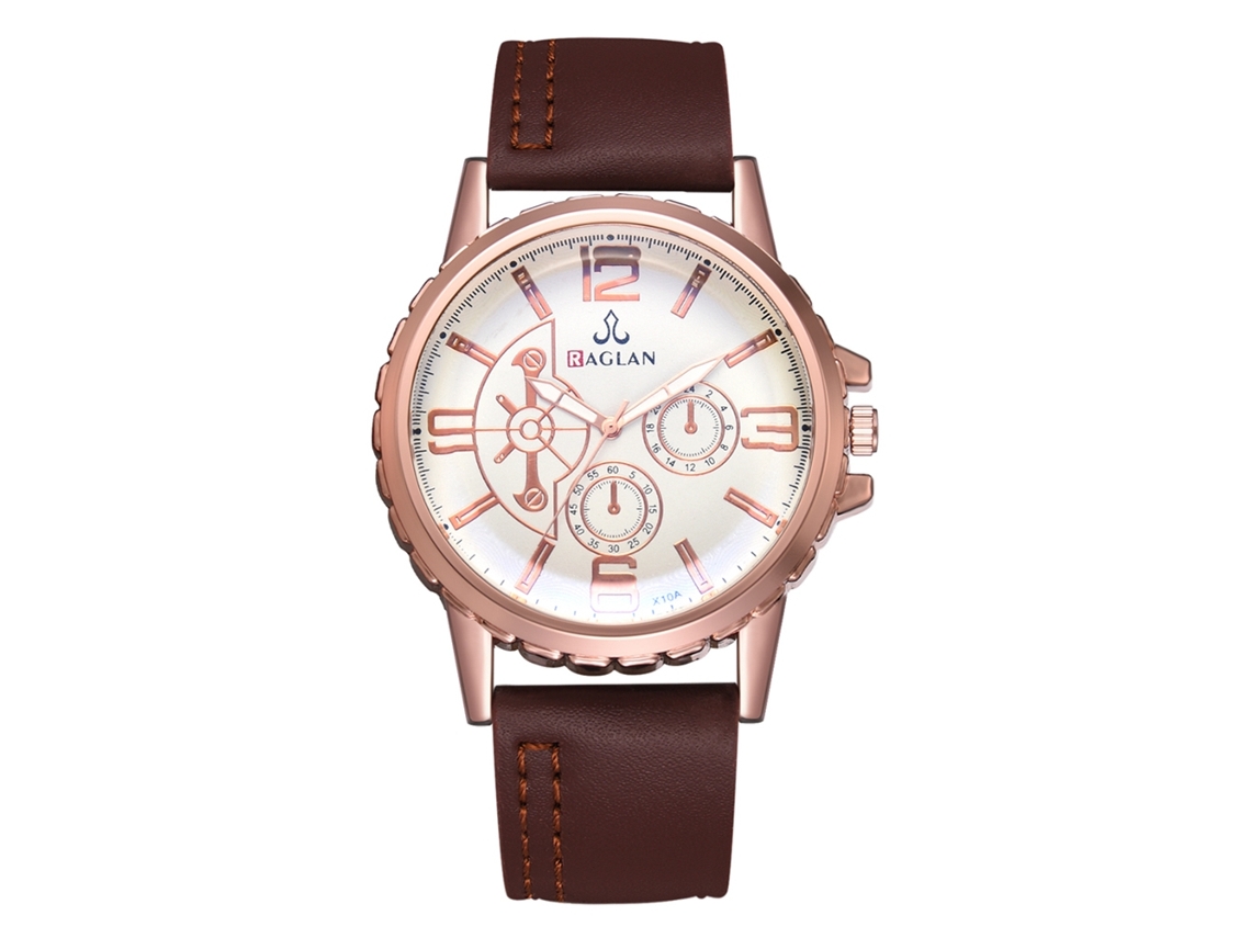 Relógio masculino de quartzo com pulseira de PU, estilo casual e formal, marrom escuro.