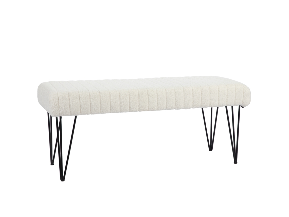 Banco De Tecido Pernas Metálicas Alfinete Creme 118,5x46x49,5cm