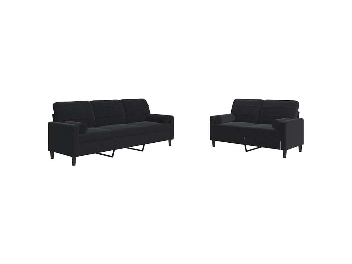 Maison Exclusive - 2 Pcs Conjunto De Sofás Com Almofadões E Rolos Veludo Preto
