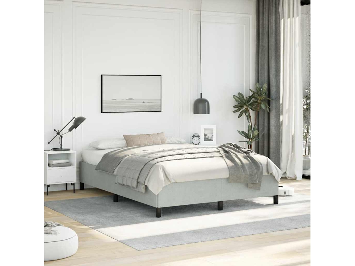 Estrutura de Cama sem Colchão Vidaxl Cinza Claro 152x203cm tamanho Queen veludo