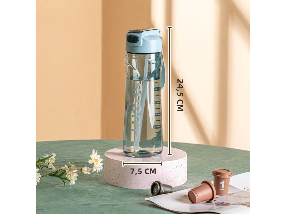 (azul) Garrafa De Água Esportiva De 800ml Com Tampa E Alça De Ombro, Feita De Plástico Transparente.