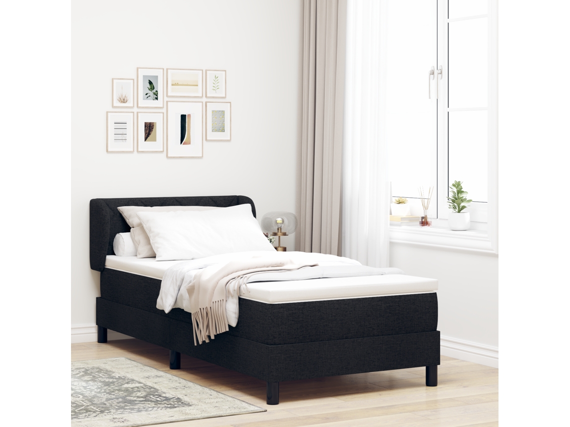 Cama Box Spring Com Colchão Preto 90x190 Cm Tecido