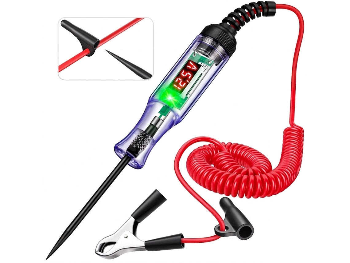 Tester Circuito Zruxe Digital 5v-90v Led Cabo Espiral Preto/vermelho (diagnóstico Automóvel Profissional)