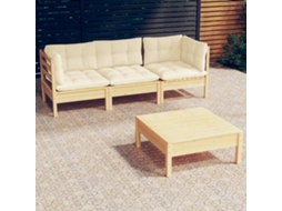 4 Pcs Conjunto Lounge Jardim C/ Almofadões Creme Pinho Dkd Home Decor