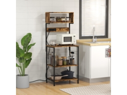 Estante Auxiliar Cozinha Rústico 60x42x153 Cm Marrom Tomada 2 Usb Ganchos Prateleira Ajustável Cozinha Escritório ZIWEI STORE