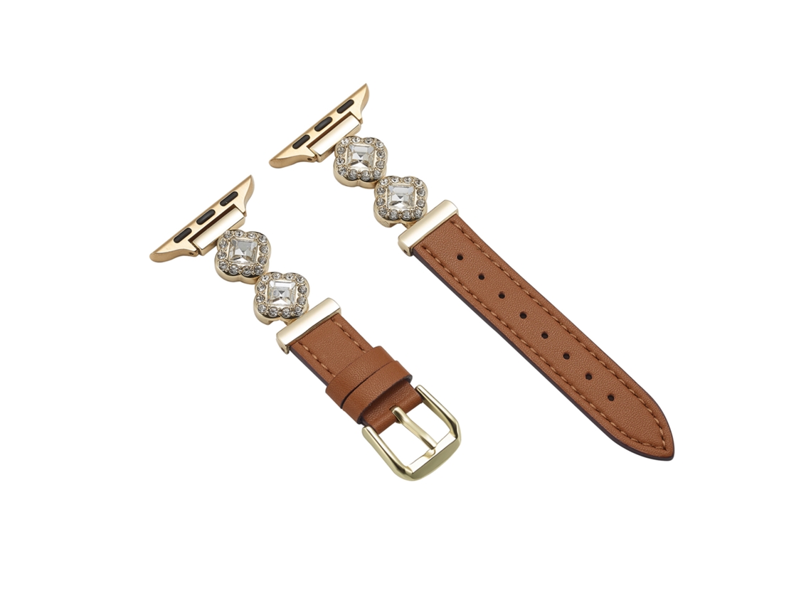 Pulseira De Luxo Apple Em Couro Genuíno Com Diamantes, Pulseira My Watch Em Couro Genuíno Para Smartwatch, Modelo Se3 Feminino . (10ª Geração)