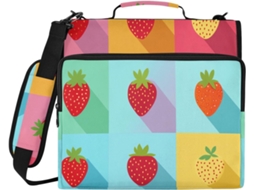 Pasta Organizadora De 3 Argolas Com Zíper Quadriculado Morango, Alça De Ombro E Mão, Vários Bolsos, Organizador De