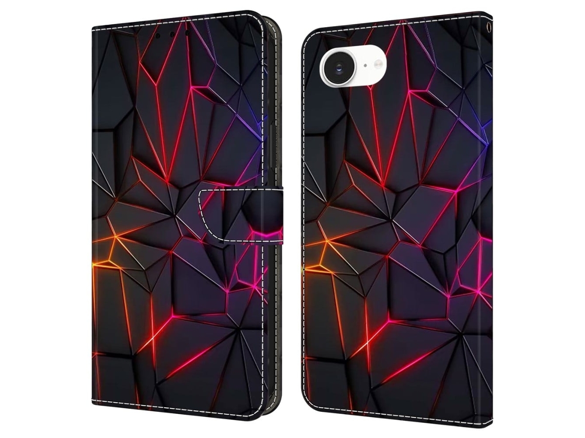 Capa Para Iphone 16e Com Compartimento Para Cartão, Estampa Flexível, Feita Em Couro Pu, Modelo Flip, Vermelho Com Rachaduras