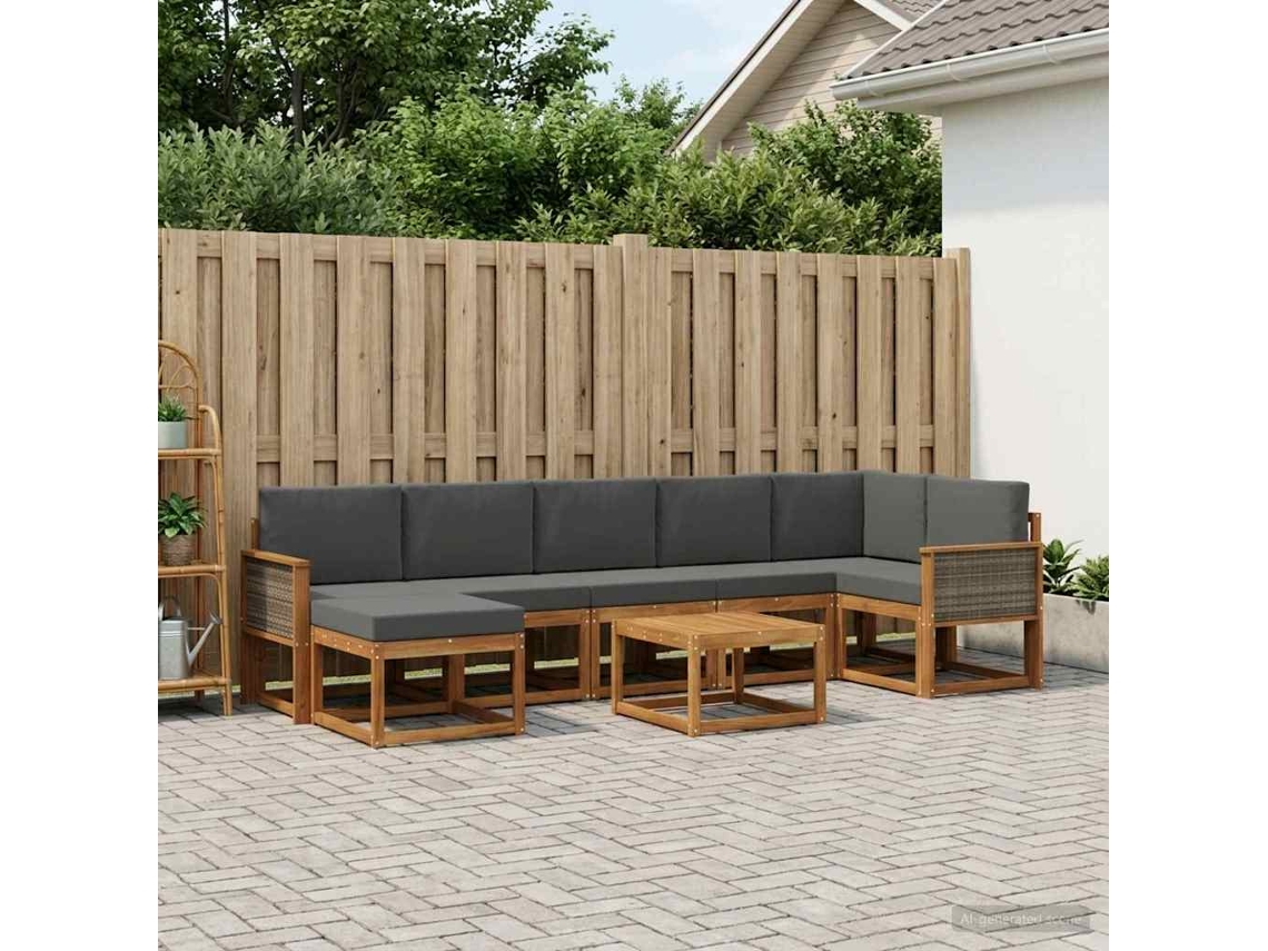 Vidaxl Conjunto De Sofás Para Exterior 8 Unid. Natural E Antracite