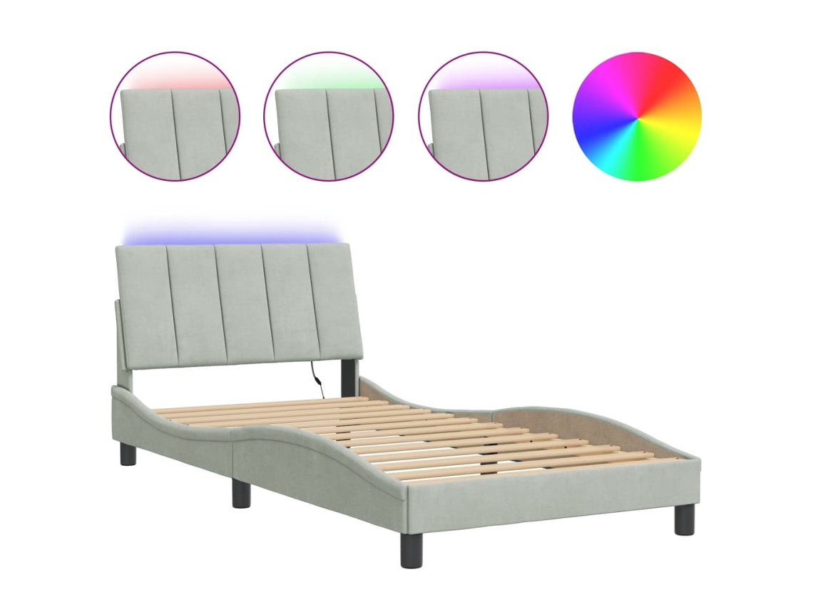 Estrutura de Cama com Led Sem Colchão Hanko Veludo Cinzento Claro (100x200 cm)