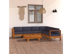 Conjunto 7 Peças Lounge De Jardim C/ Almofadões Cinza Escuro Acacia Dkd Home Decor