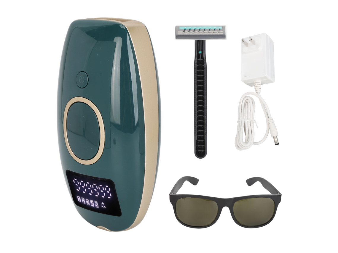 Depilador IPL Red Ray com dispositivo portátil de resfriamento para remoção de pelos, compatível com plugues O Lar 100-240V, verde escuro (EUA).