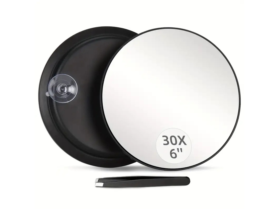 Lupa 30x - Espelho Maquilhagem Ampliador - Espelho Com Ventosa - Espelho Viagem Portátil - Abs/vidro - Preto