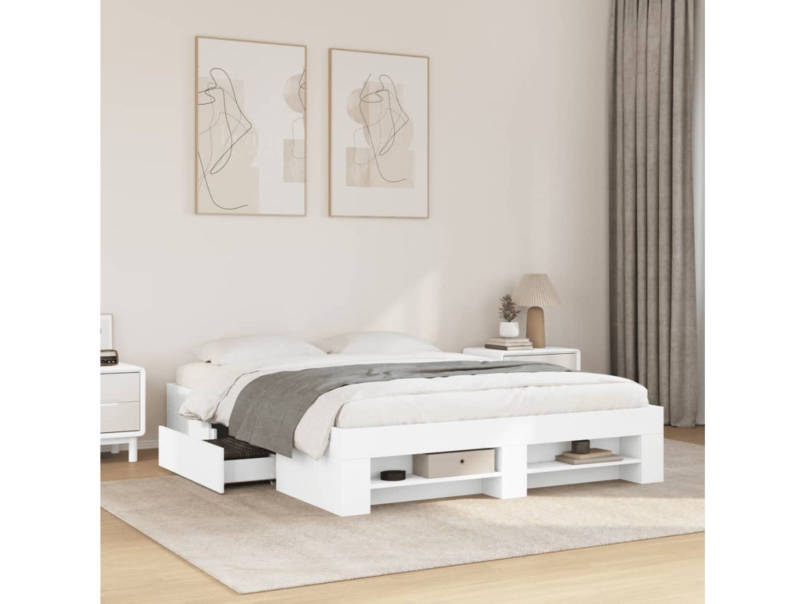 Vidaxl Estrutura De Cama 150x200 Cm Derivados De Madeira Branco