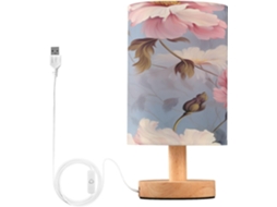 Luminária De Cabeceira Led Para Quarto, Luminária De Leitura Com Cúpula Tecido, Base De Madeira E Porta Usb Para