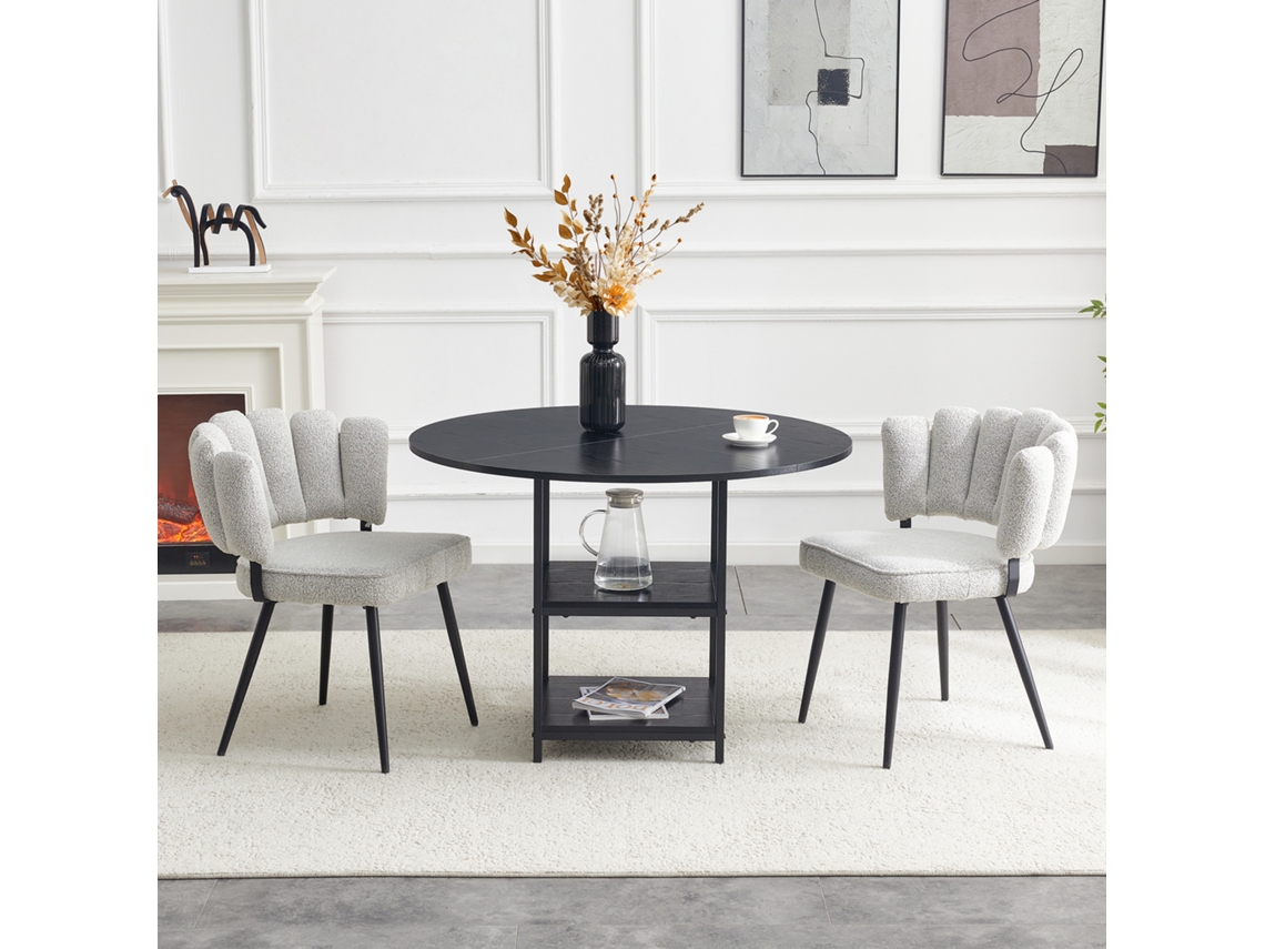 Conjunto Mesa Redonda 107cm 2 Níveis 2 Cadeiras Cinza Claro Flor Texturizado