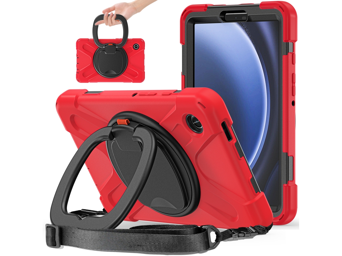 Capa Para Samsung Tab A9 8.7 Com Suporte Giratório De Silicone E Proteção Contra Quedas ) Vermelho Sfushos (sm X110/x115 (2023)