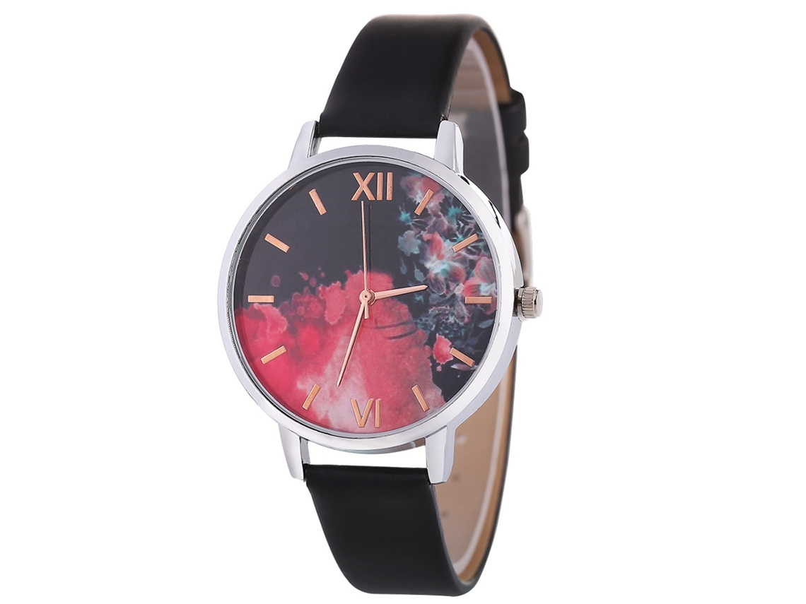 Relógio Casual Feminino Estilo Coreano Pulseira de Couro Quartzo Preto