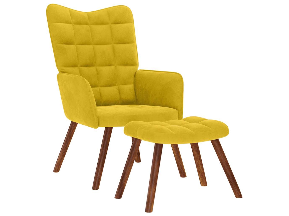 Vidaxl Cadeira Relaxante Com Banco Em Veludo Amarelo