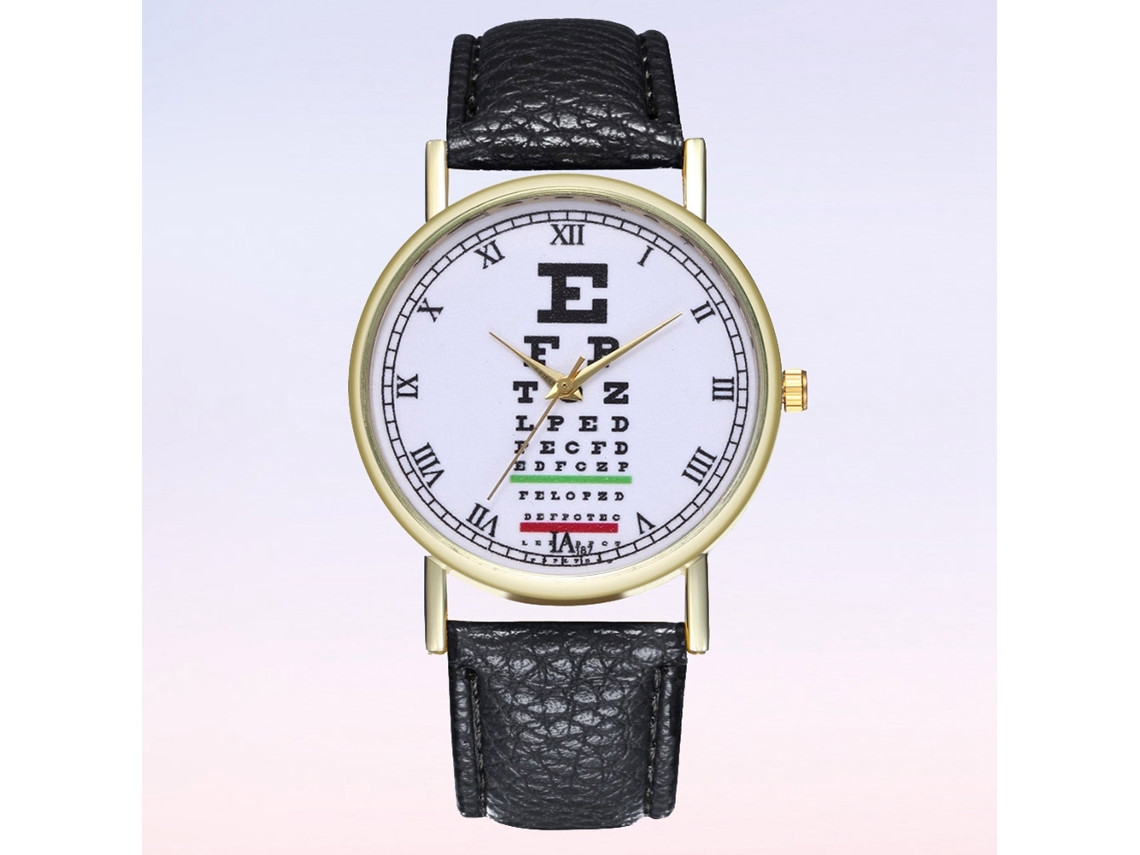 Reloj De Cuarzo Con Correa De Cuero Pu Letras Romanas Unisex Negro Zhoulianfa