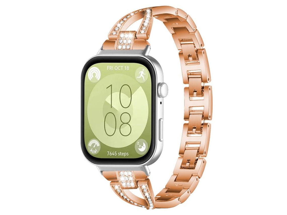 Bracelete para Huawei Watch Fit 4 / Fit 4 Pro / Fit 3 Metal Diamante em Formato de X Ouro Rosa XIAOMOYU
