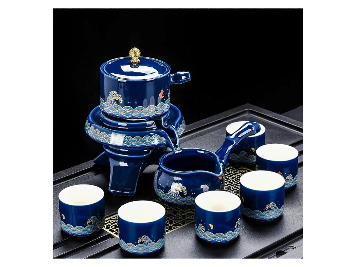 Conjunto De Chá Kung Fu De Cerâmica Com 8 Peças, Incluindo Bule De Porcelana Fina, Cabo Antiescaldante, Pronto Para Presentear.