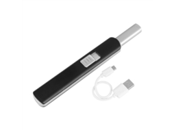 Isqueiro elétrico recarregável via USB com tampa de segurança para churrasqueiras, velas e fogões. Preto fosco.