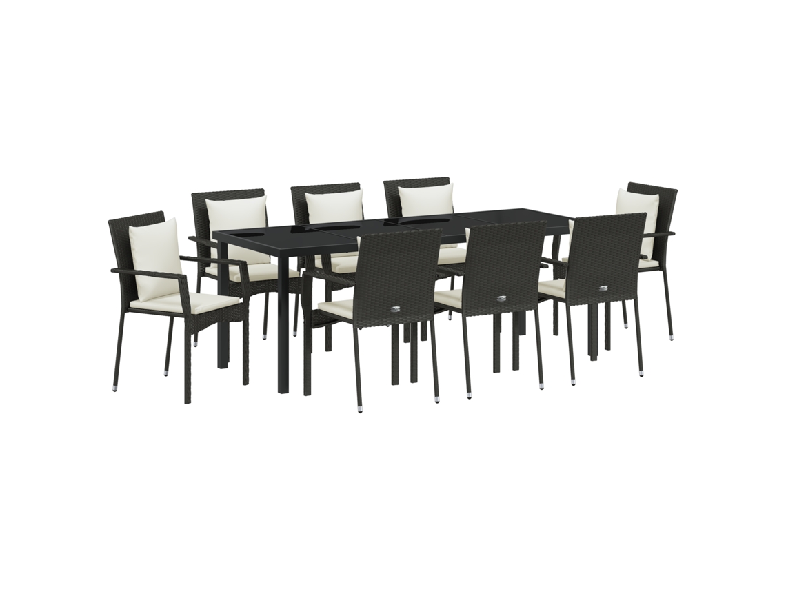 Conjunto 9 Conjunto De Jantar Para Jardim Vidaxl Preto Vime Pe (200 X 80 X 73 Cm)