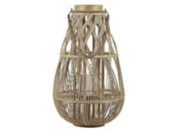 Linterna Alta De Madera Natural Beliani Tonga De Bambú Marrón 34x34x56