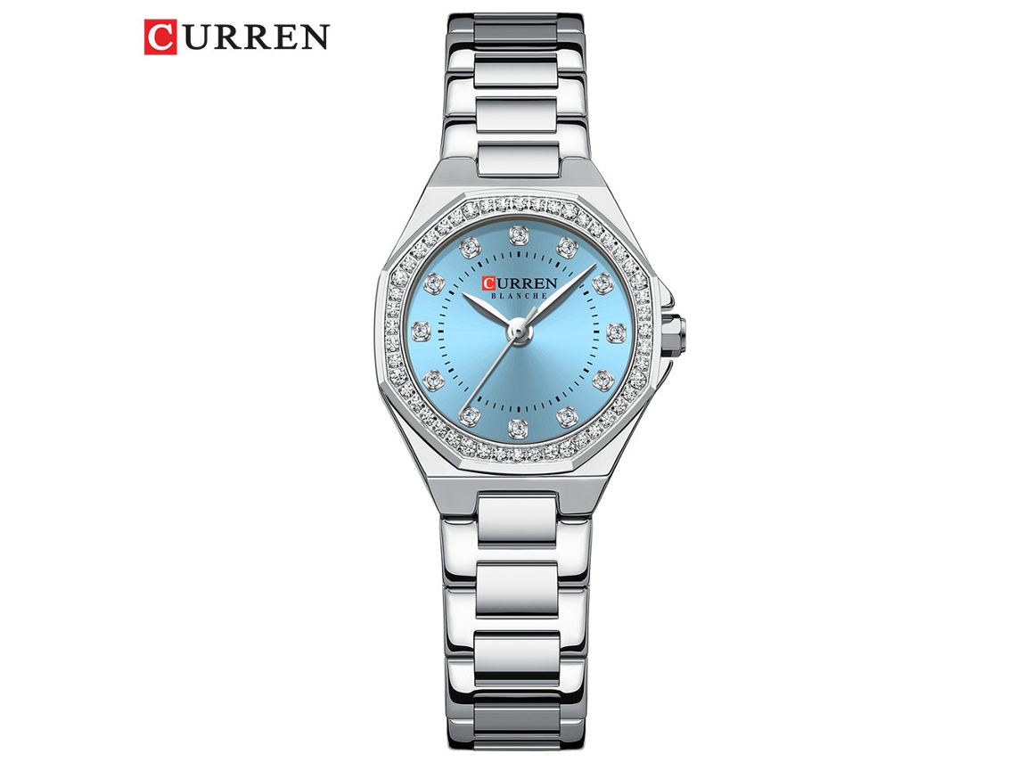Relógio Feminino À Prova D'água (branco E Azul) Com Mostrador Pequeno E Strass.