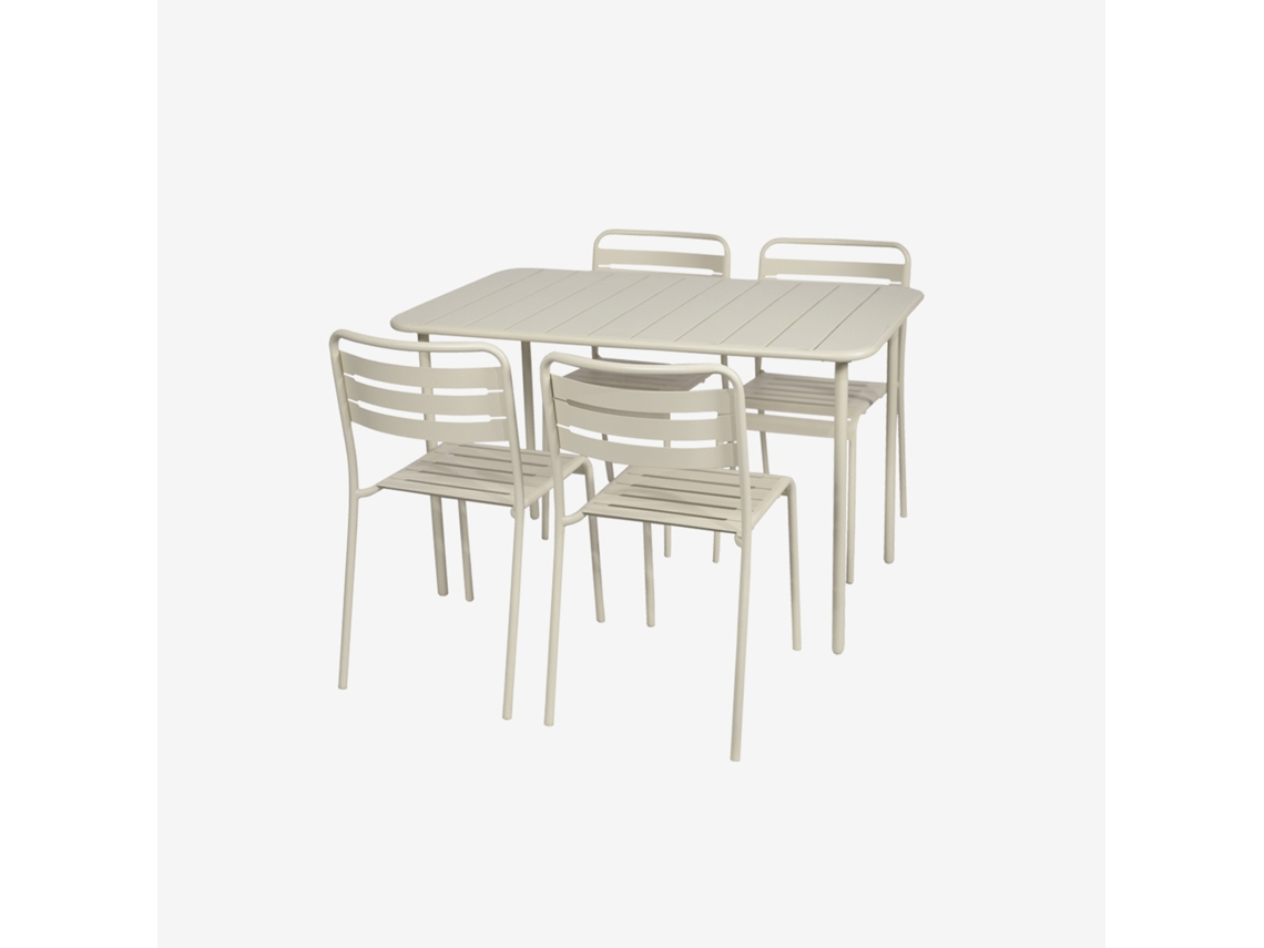 Conjunto De Jardim Com Mesa Bistrô De 120cm Em Aço Com 4 Cadeiras, Bege