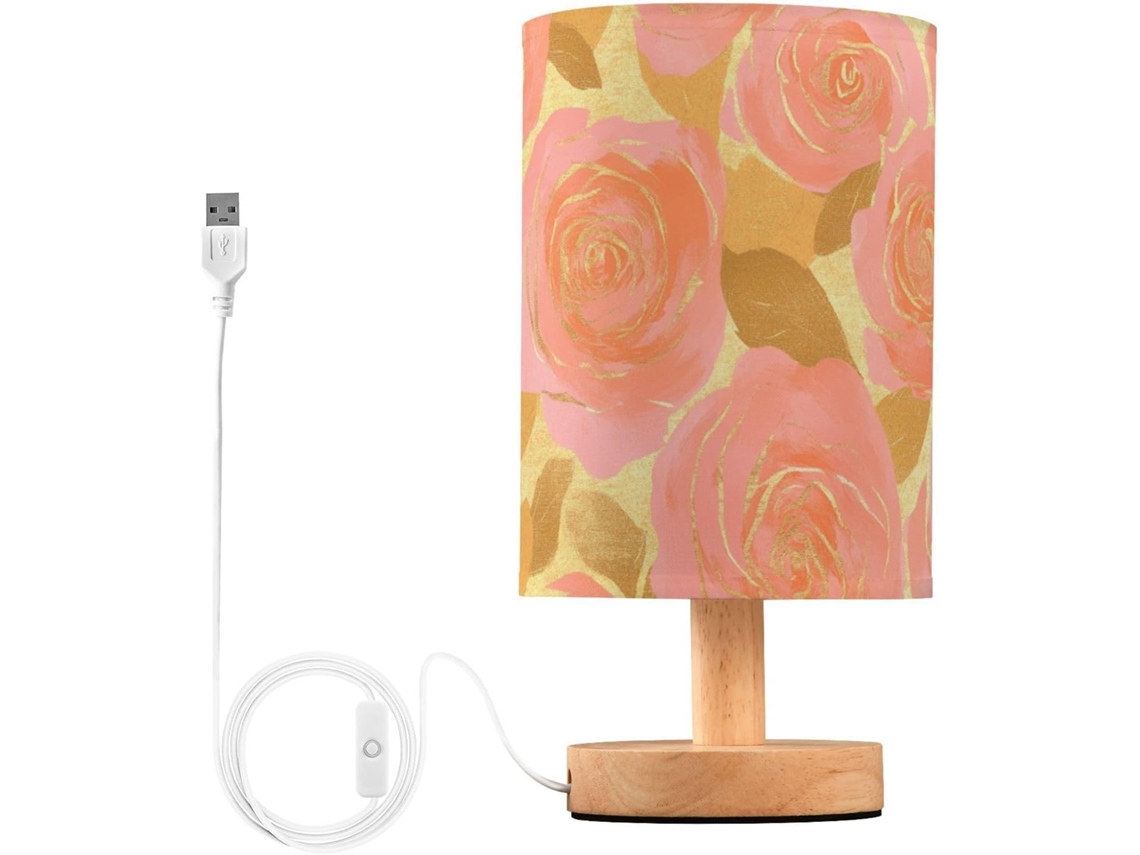 Abajur De Mesa Para Quarto Com Porta Carregamento Usb, Cor Ouro Rosa