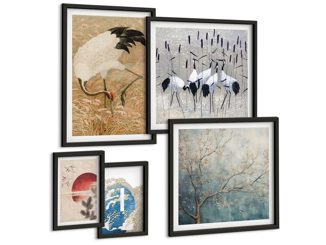 Pinturas Murais Modernas Paisagens Abstratas Do Sol Moldura Preta Quadros Para O Escritório Espelharte (conjunto De 5 Imagens)