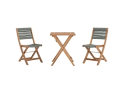 Conjunto De Bistr Plegable En Madera De Acacia Fsc Con Trenzado De Cuerda Verde Oliva 2 Personas Youdoit