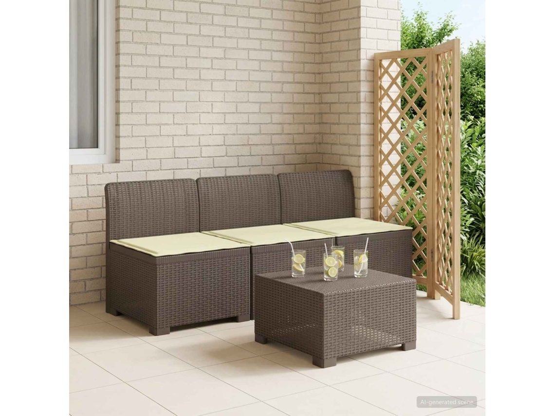 Vidaxl Sofá De Jardim 3 Lugares Com Almofadas Visual Rattan Pp