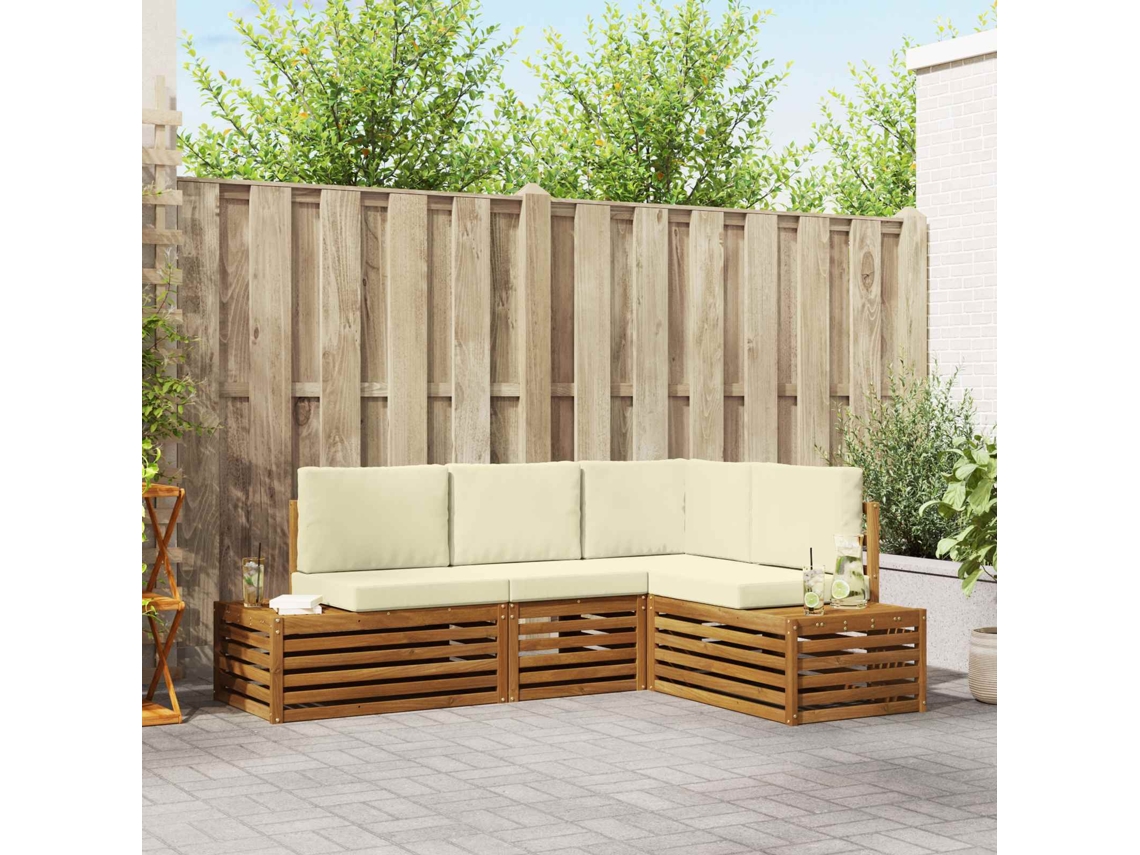 Vidaxl Conjunto De Sofás Para Exterior 4 Peça Natural E Creme