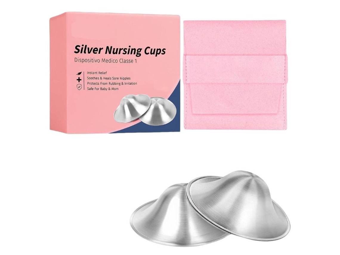 Copos Originais de Prata para Sutiã de Amamentação, Incluindo 2 Anéis Protetores de Silicone, Suporte para Mãe STELASPLEN