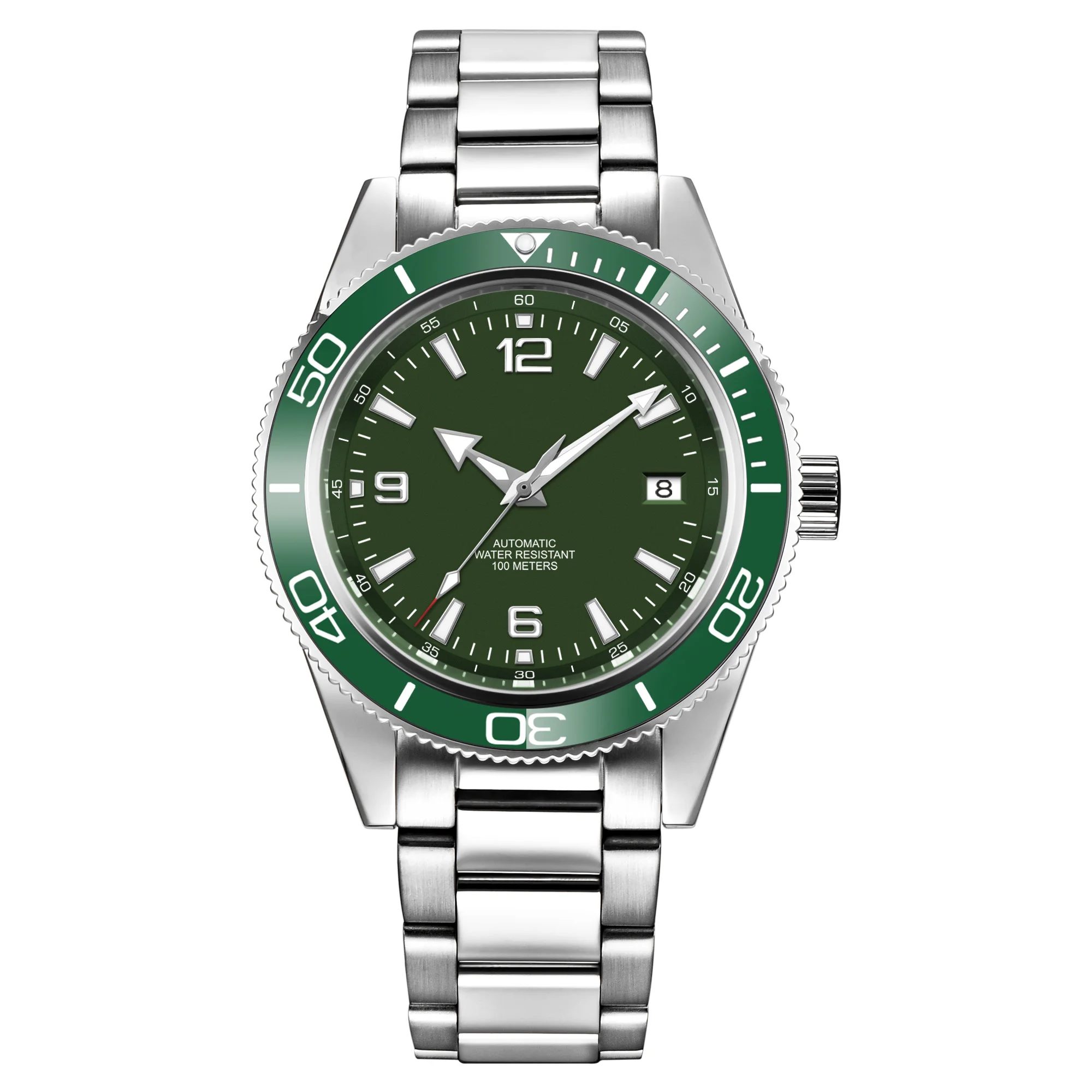 Relógio Masculino Automático Mecânico (verde) De 41 Mm, Cristal De Safira, À Prova D'água E Luminoso.