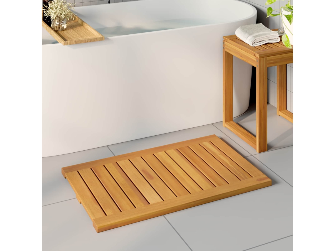 Vidaxl Tapete De Banho Natural 80 X 50 Cm Madeira Sólida De Acácia