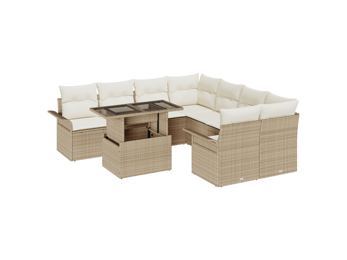 Conjunto 9 Sofá Modular De Jardim Vidaxl Bege Vime Pe (242,5 X 234 X 85 Cm)