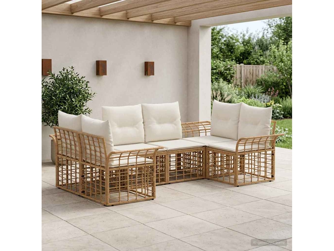 Vidaxl Conjunto De Sofás Para Exterior 6 Pcs Natural E Branco Creme