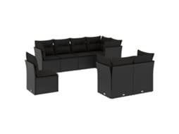 Conjunto de 8 Sofás de Jardim com Almofadões Vime Pe Preto MAISON EXCLUSIVE (N/A)