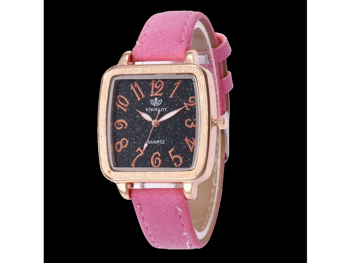 Relógio de Pulso de Quartzo com Pulseira de Couro Estilo Moderno e Simples Rosa