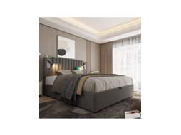 Cama Estofada 160x200, Cama De Casal Com Espaço De Armazenamento, Caixa De Cama, Luz De Leitura Com Função De Carregamento Usb, Cabeceira, Encosto C