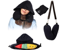 Travesseiro De Viagem Conversível Com Capuz E Bolsa Armazenamento, Design De Dupla Função Para Conforto No Avião E Espaço Extra Na Bagagem, Preto