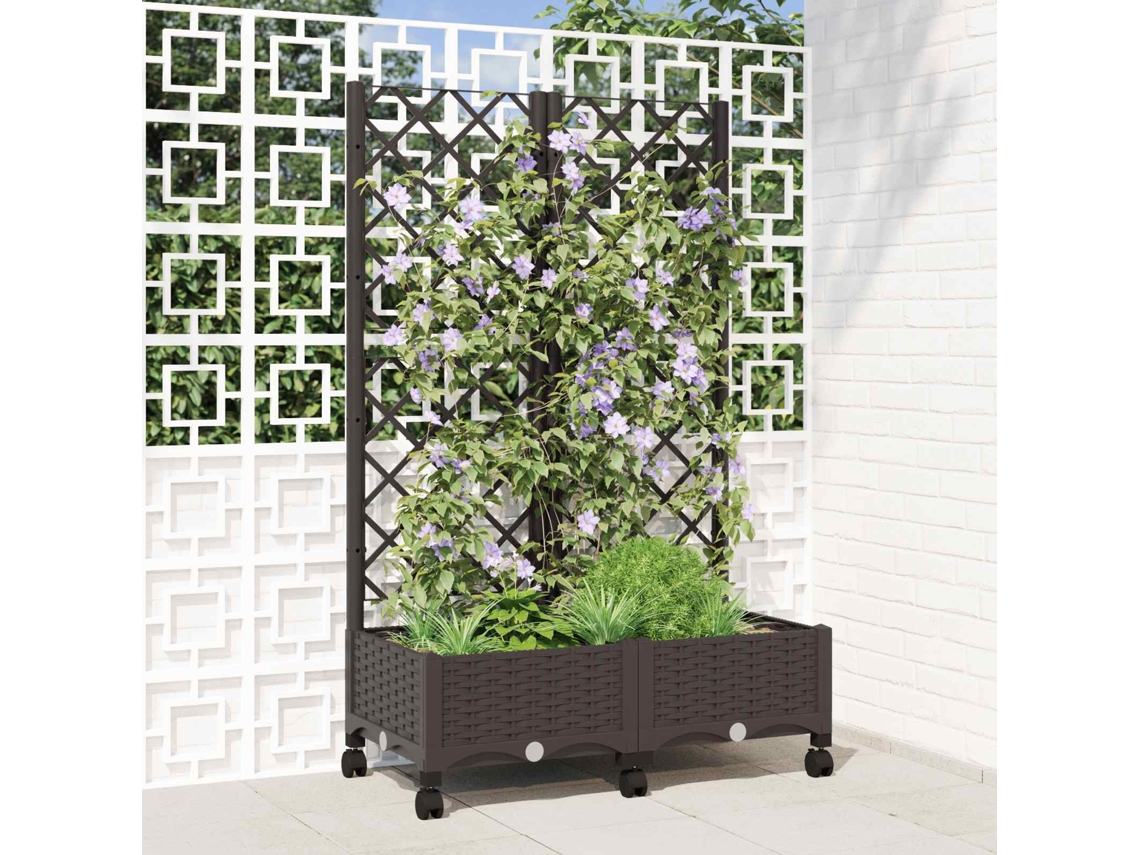 Vidaxl Vaso De Jardim Com Treliça E Rodas Castanho 80 X 40 X 131,5 Cm