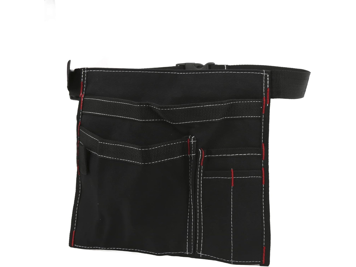 Bolsa de cintura para ferramentas em lona com 6 bolsas Preta Armazenamento