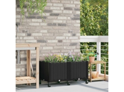 Vidaxl Vaso De Jardim Com Rodas Preto 80 X 40 X 44 Cm Pp