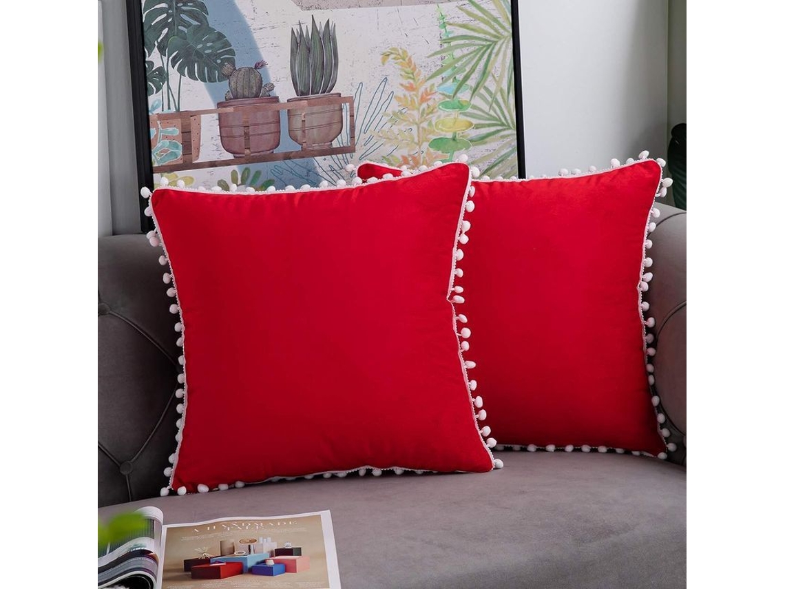 2026 funda de Almofada Navideña Azul Escuro 18x18 Polegadas 8 Unidades de Veludo Suave com Pompons Decorativos para Sofá e Lar