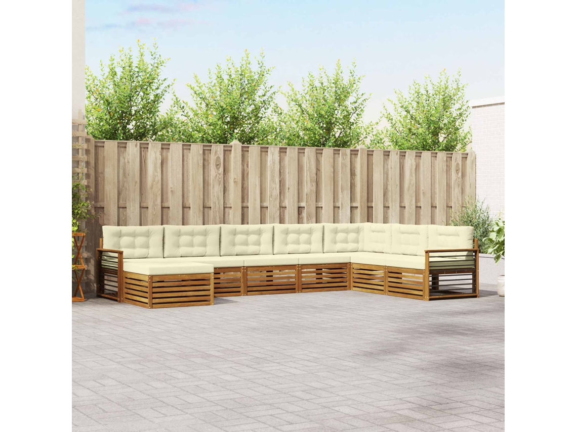 Vidaxl Conjunto De Sofás Para Exterior 8 Unid. Natural E Creme